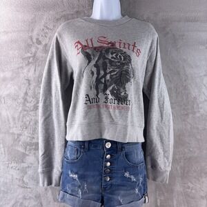 ALLSAINTS Forever Tiger Tessa Sweatshirt Womens Size 4 Gray Cropped